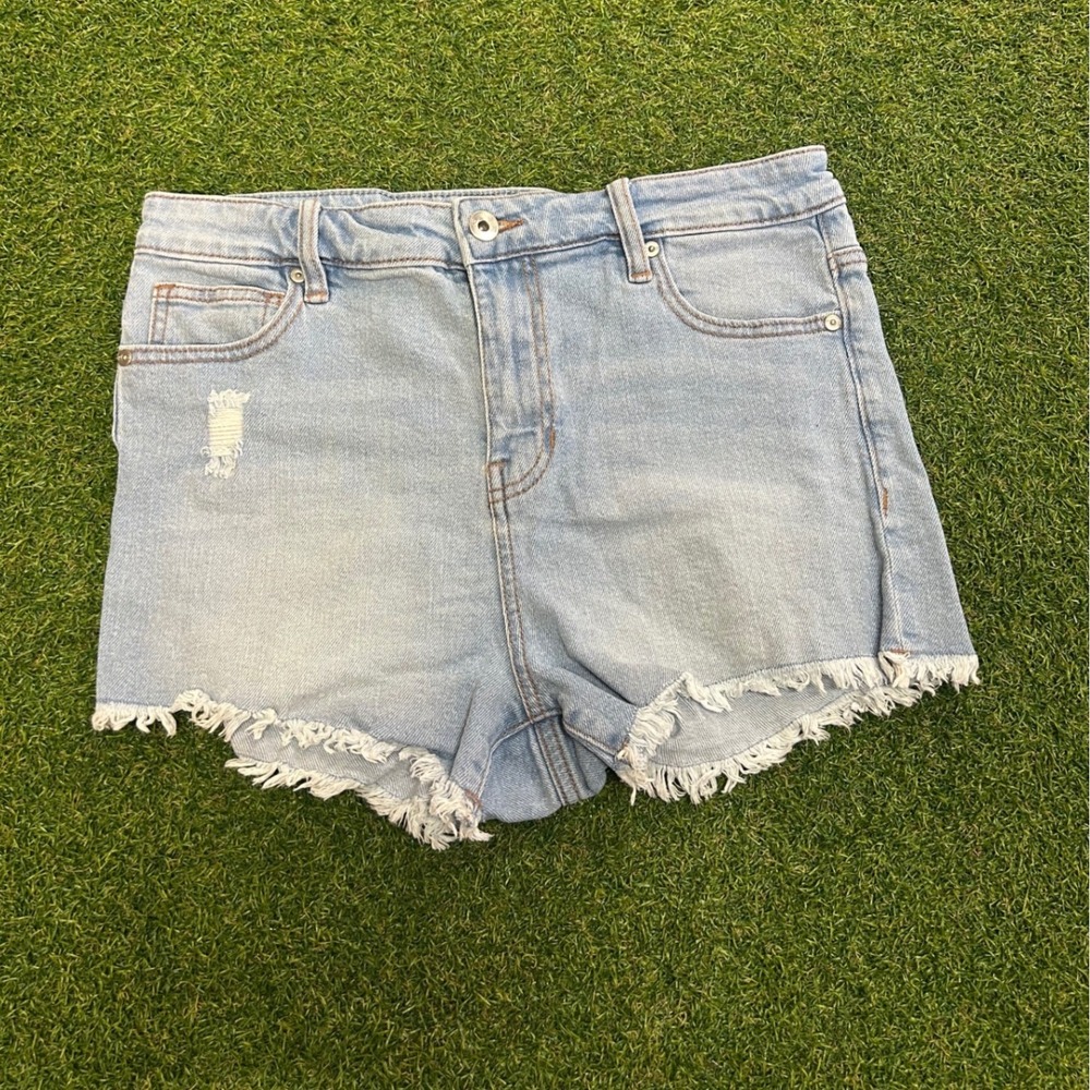 Kendall + Kylie The Drifter High Rise Denim Shorts Light Wash Distressed 9/29